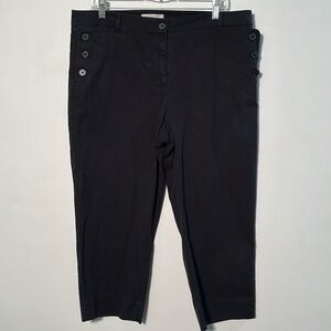 TALBOTS Nautical Spring Sailor Style Cotton Crop Button Detail Black Pant SZ 14